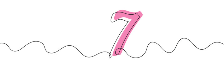 Number 7in continuous line drawing style. Line art of number nine. Vector illustration. Abstract drawing number 7