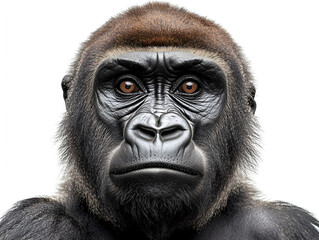 Obraz premium Endangered western lowland gorilla, a big, hairy mammal with thoughtful eyes, portrait in its wild Congo jungle habitat