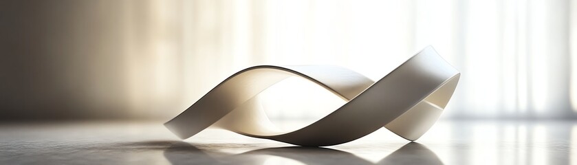 A mesmerizing Mobius strip rotates in a slow, graceful rhythm, showcasing its unique twisted design and infinite surface.