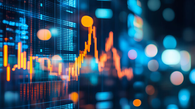 Economic tariff sanction trade war on declining stock graph, economic recession and stagnation. Stock market graph chart crash. 