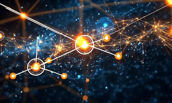 Abstract network of glowing interconnected nodes.