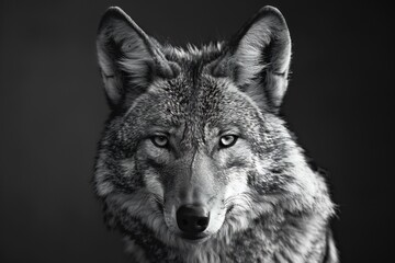 Fototapeta premium Dramatic low key shot of wolf in the darkness glowing eyes adding intensity and mystery