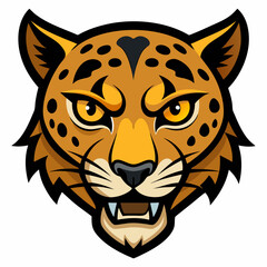 angry leopard face turning left on white background