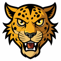 angry leopard face turning left on white background