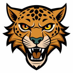 angry leopard face turning left on white background