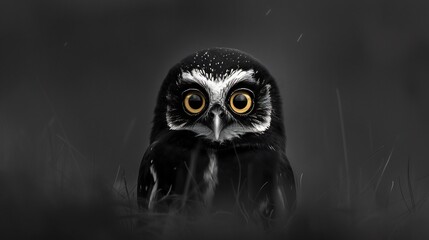 Dramatic low key shot of owls piercing eyes in the darkness intense contrast creating mystery