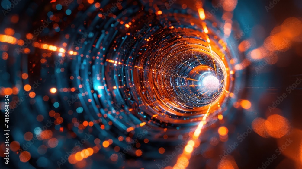 Poster abstract of particles glowing vivid light with fractal style effect. futuristic style vortex scene a