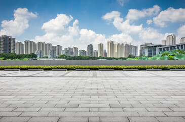 Modern Urban Landscape with Skyscrapers and Clear Blue Sky