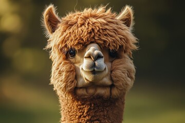 Obraz premium A fluffy alpaca standing tall with its long neck, its soft wool floating in the breeze