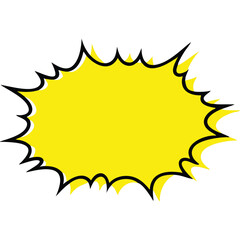 Yellow comic book explosion shape, pop art style, blank template.