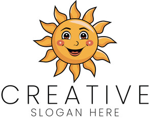 Happy Smiling Sun Cartoon Character Logo Design Illustration Cute Icon Image Yellow Orange Joyful   