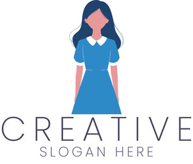 Stylish Woman Blue Dress Creative Logo Design Template Girl Style Image Avatar Modern Vector Simple 