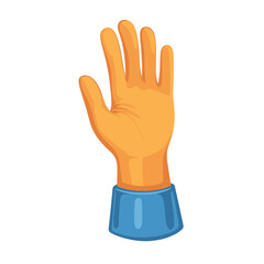 Obraz premium Orange rubber glove on a blue cuff against a white background 