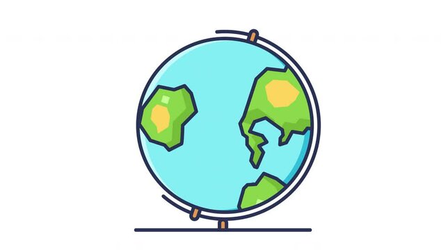 A sequence showing a globe rotating with detailed continents and oceans. looping animation.