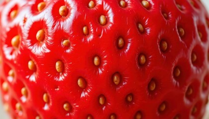 Close up photo showcasing the freshness and sweetness of a ripe strawberry, presented as a healthy gourmet dessert.