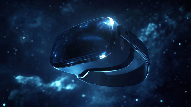 Virtual reality headset with galaxy backgroundin space. Vr gaming headset with cosmo background 