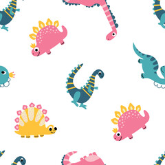 Colorful Dinosaur Pattern. Design for decoration of children's room.	
