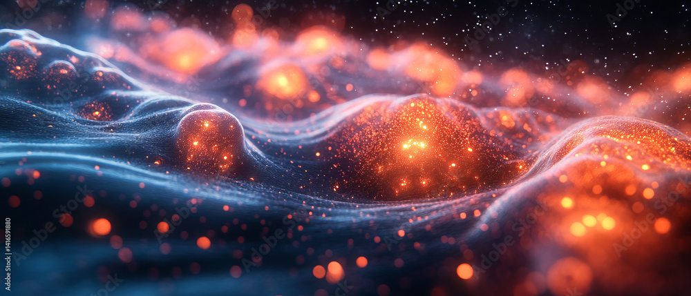 Poster abstract glowing particles create mesmerizing landscape of light and texture