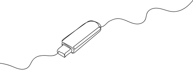 Continuous line Computer equipment Flash drive USB Memory line art vector illustration with background editable stroke.