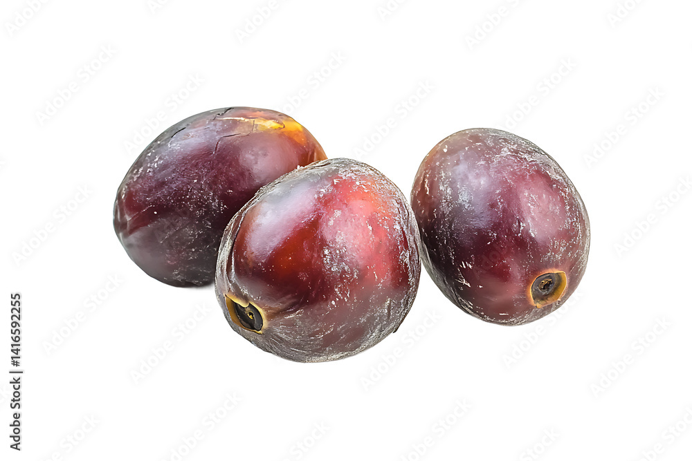 Poster a close up of three shiny dates on a black background in a studio setting with soft lighting
