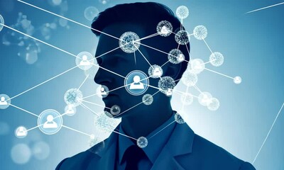 double exposure of a scientist in a lab coat overlaid with a complex molecular structure, representing biotechnology and genetic research - Powered by Adobe