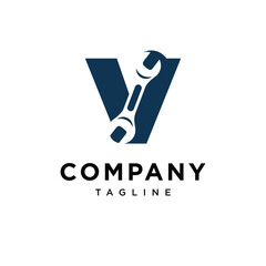 Letter V Wrench Logo Icon Vector