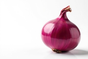 Single red onion, vibrant color, clean white backdrop, red onion, close-up