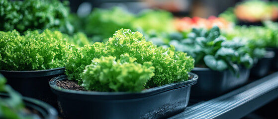 Fresh green lettuce and spinach growing hydroponic containers, showcasing vibrant growth
