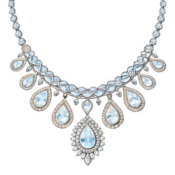 Watercolor a diamond neckless on isolated transparent  background