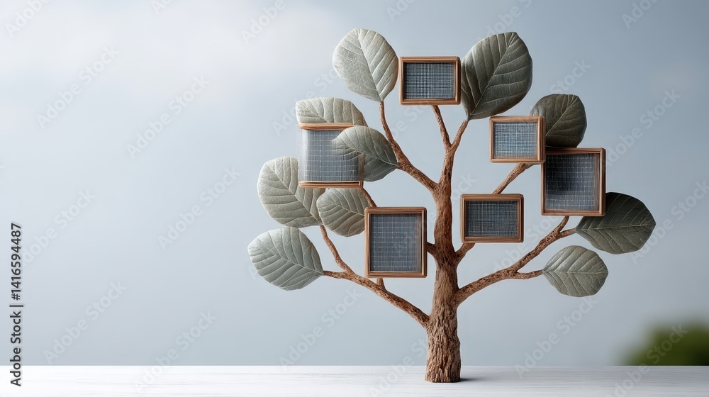 Poster Artistic Tree Displaying Frames in Soft Green and Brown Tones