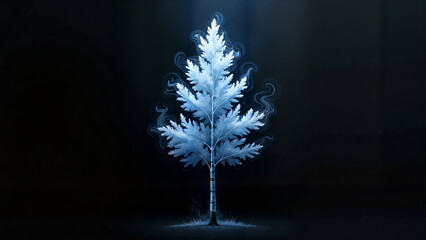 Glowing white tree against dark background mystical elegance