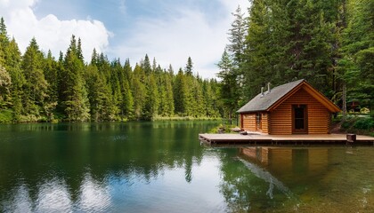 Fototapeta premium cabin house on the lake