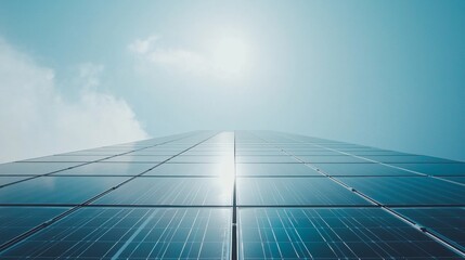 Solar panel installation at midday with bright sunlight and clear blue sky