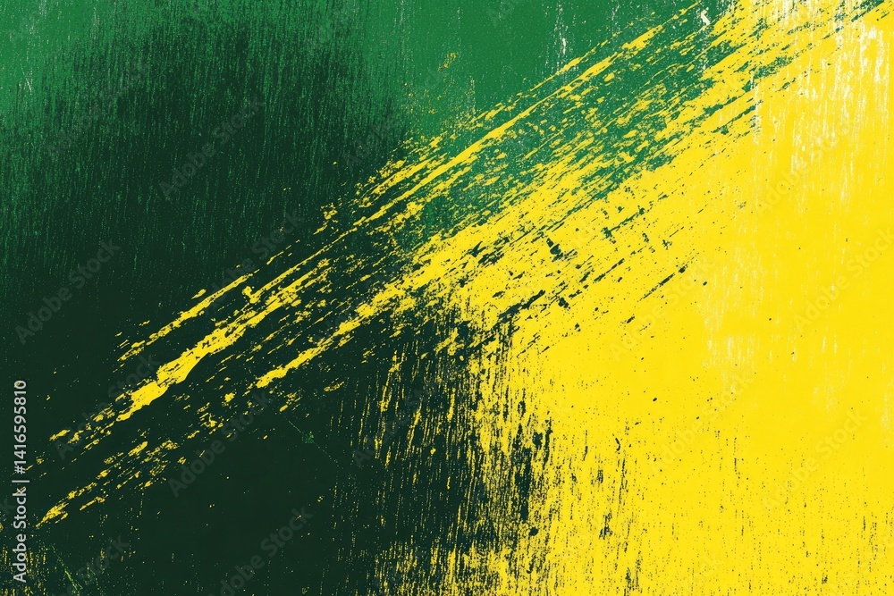 Poster textured abstract green and yellow splatter design with scratch marks grunge effect