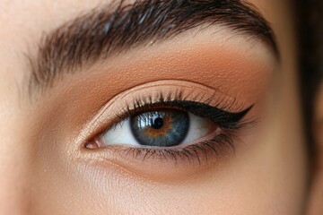 Fototapeta premium Bold winged eyeliner makeup tutorial close-up shot beauty studio indoor environment eye-catching viewpoint timeless makeup techniques for stunning looks