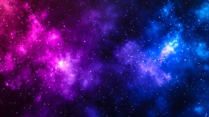 Fototapeta premium Colorful galaxy background with pink and blue nebula clouds and glowing stars in outer space digital illustration 