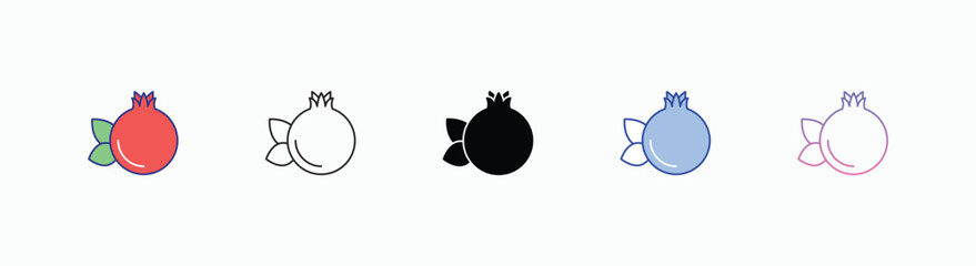 Pomegranate icons set in different style vector stock 