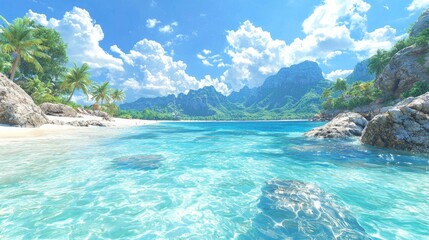 Obraz premium Tropical beach paradise serenity and relaxation in a picturesque seascape