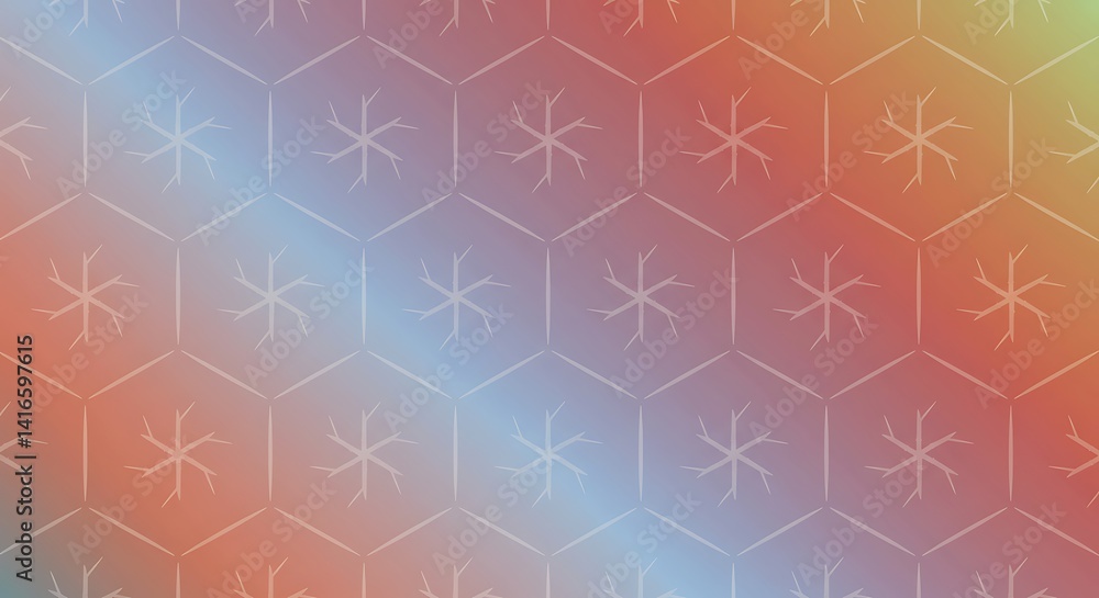 Poster abstract hexagonal pattern with delicate snowflakes on a gradient background