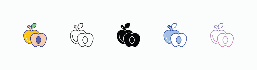 Apricot icons set in different style vector stock 