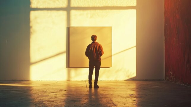 Exploring the emotions of abstract art in a sunlit gallery space during evening hours