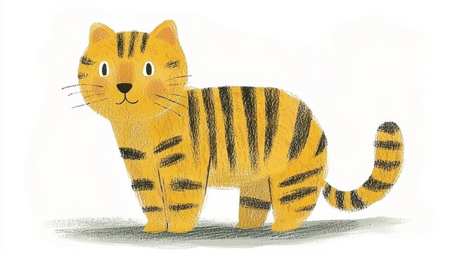 Stylized tiger illustration with textured brush strokes for children's books and educational content featuring a cute and approachable character