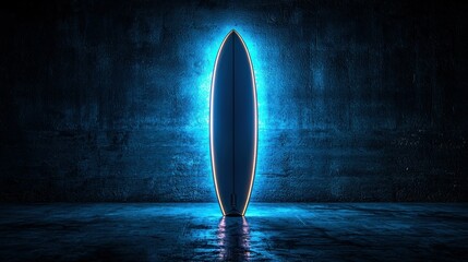 Glowing Surfboard in Dark Studio