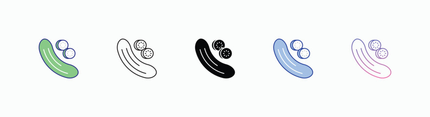 Cucumber icons set in different style vector stock 
