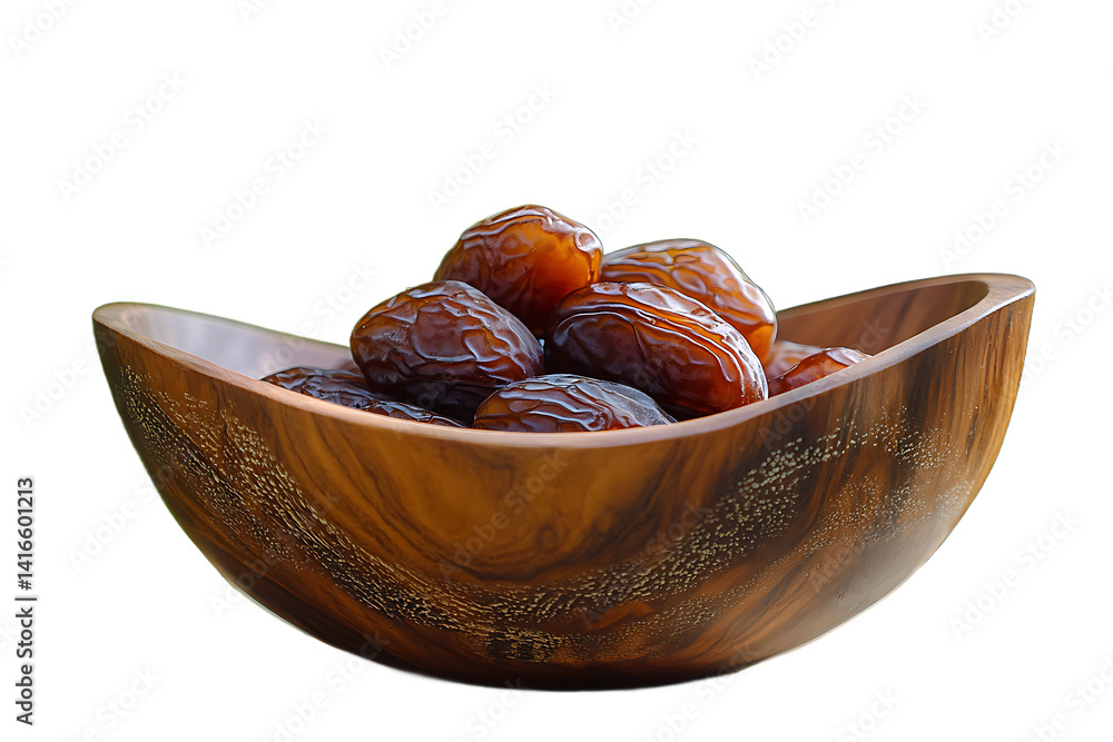 Poster a wooden bowl filled with fresh dates on a black background in a close up studio shot view image