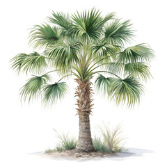Watercolor humilis palm tree on isolated transparent background