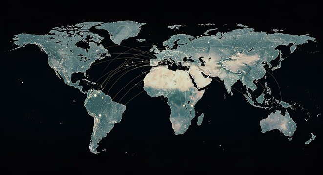 Futuristic digital map of the world showing global connectivity.