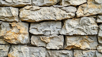 Fototapeta premium Rough stone wall texture with stacked natural rocks in rustic construction pattern background 