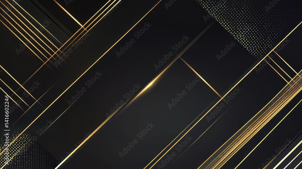 Aufkleber abstract contemporary black backdrop with glimmering golden geometric lines and subtle textures crea