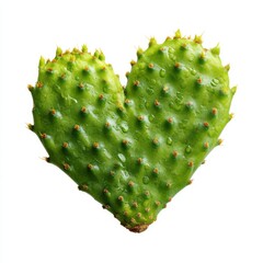 Heart shaped cactus pad with water droplets isolated on white background